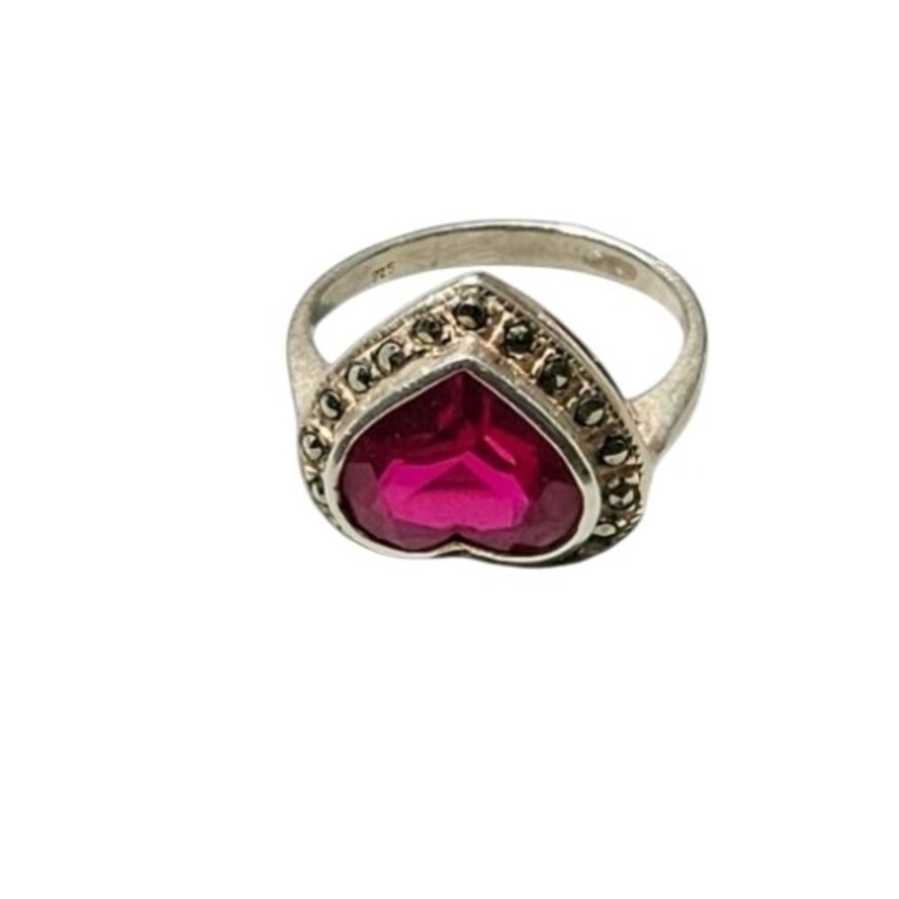 925 Pink Stone and Marcasite sterling silver Sz 7.5. Glows under UV Light!! - Picture 3 of 10